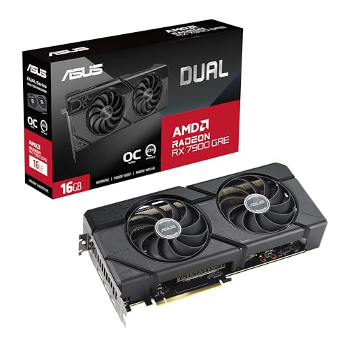 ASUS Dual Radeon RX 7900 GRE OC Edition 16GB GDDR6 Gaming Grafikkarte (AMD Radeon RX7900 GRE, PCIe 4.0, 1x HDMI 2.1, 3x DisplayPort 2.1, DUAL-RX7900GRE-O16G) von ASUS