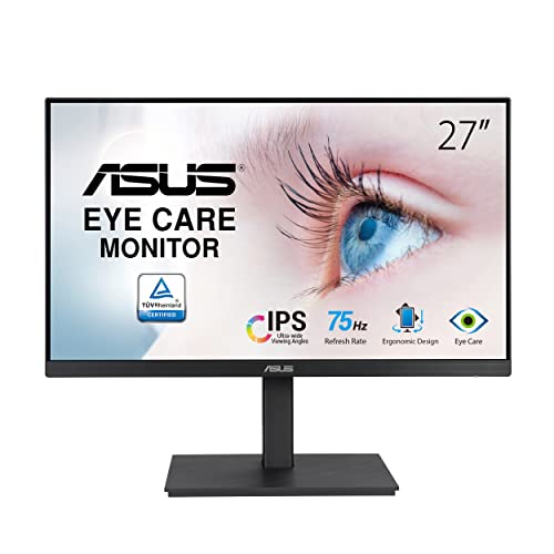 ASUS Eye Care VA27EQSB - 27 Zoll Full HD Monitor - ergonomisch, Flicker-Free, Blaulichtfilter, Adaptive-Sync - 75 Hz, 16:9 IPS Panel, 1920x1080 - DisplayPort, HDMI, D-Sub, USB Hub, Schwarz von ASUS