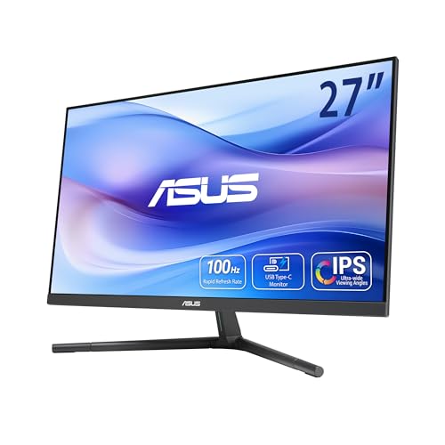 ASUS Eye Care VU279CFE-B - 27 Zoll Full HD Monitor - 100 Hz, 1ms MPRT, AdaptiveSync, GreenProduct, Epeat Gold - IPS Panel, Vesa 75x75, 16:9, 1920x1080, HDMI, USB-C mit 15W PD, ergonomisch, hellblau von ASUS