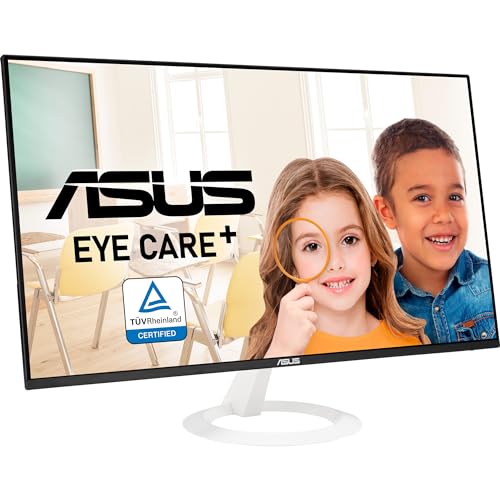 ASUS Eye Care VZ27EHF-W - 27 Zoll Full HD Monitor - Schlankes Design, Rahmenlos, Flicker-Free, Blaulichtfilter, Adaptive Sync - 100 Hz, 1ms MPRT, 16:9 IPS Panel, 1920x1080 - HDMI, Weiß von ASUS