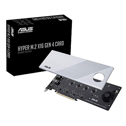 ASUS Hyper M.2 X16 PCIe 4.0 X4 Erweiterungskarte unterstützt 4 NVMe M.2 (2242/2260/2280/22110) bis zu 256 Gbit/s für AMD 3rd Ryzen sTRX40, AM4 Socket und Intel VROC NVMe Raid von ASUS