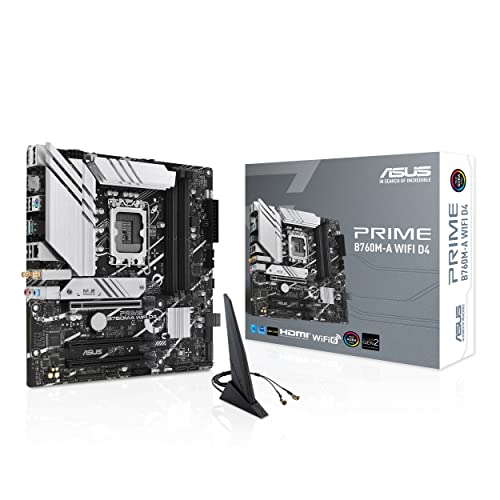 ASUS PRIME B760M-A WIFI D4 Gaming Mainboard Sockel Intel LGA 1700 (Intel B760, mATX, DDR4 Speicher, PCIe 4.0, 2x M.2, WiFi 6, Aura Sync) von ASUS