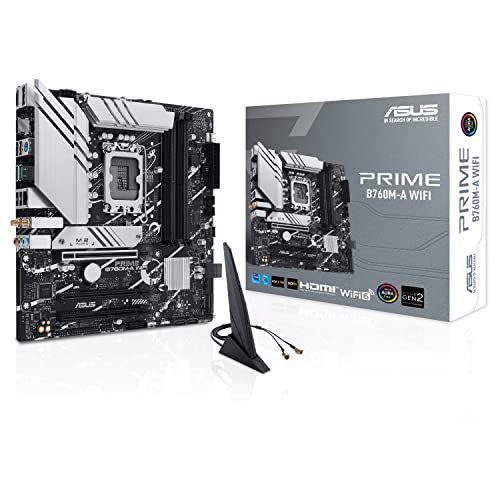 ASUS PRIME B760M-A WIFI Mainboard Sockel Intel LGA 1700 (Intel B760, mATX, DDR5 Speicher, PCIe 4.0, 2x M.2, WiFi 6, Aura Sync), Schwarz von ASUS