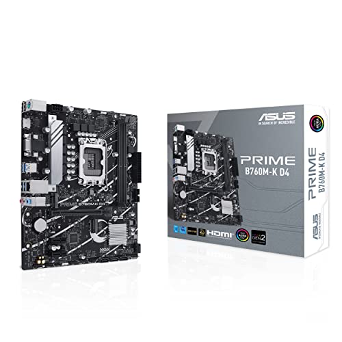 ASUS PRIME B760M-K D4 Gaming Mainboard Sockel Intel LGA 1700 (Intel B760, mATX, DDR4 Speicher, 2x PCIe 4.0 M.2, Aura Sync) von ASUS