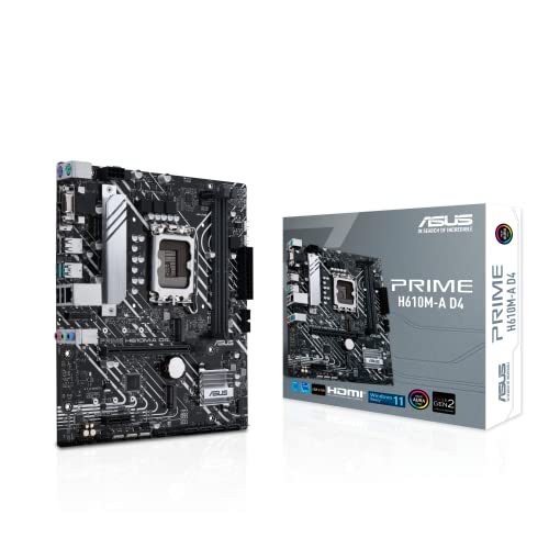 ASUS PRIME H610M-A D4 Gaming Mainboard Sockel Intel LGA 1700 (Intel H610, mATX, DDR4 Speicher, PCIe 4.0, 2x M.2, adressierbare Gen.2 Header, Aura Sync) von ASUS