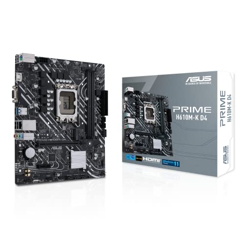 ASUS PRIME H610M-K D4 Gaming Mainboard Sockel Intel LGA 1700 (Intel H610, mATX, DDR4 Speicher, PCIe 4.0, M.2, COM Header, RGB Header) von ASUS