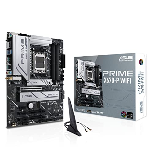 ASUS PRIME X670-P WIFI Gaming Mainboard Sockel AMD AM5 (Ryzen 7000, ATX, PCIe 5.0, 3x M.2, DDR5-Speicher, WiFi6, USB 3.2 Gen 2x2 Typ-C, Aura Sync RGB-Beleuchtung) von ASUS