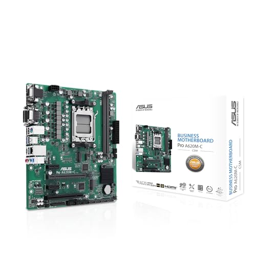 ASUS PRO A620M-C-CSM Mainboard Sockel AMD AM5 (Ryzen AM5, mATX, DDR5, M.2 PCIe 4.0, 1Gb Ethernet, USB 3.2 Gen 2 Type-C, Front USB 3.2 Gen 1 Header) von ASUS