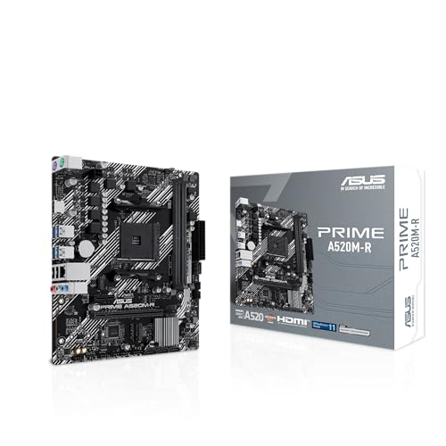 ASUS Prime A520M-R AMD Ryzen AM4 mATX Mainboard mit M.2-Unterstützung, Realtek 1 GB Ethernet, HDMI, SATA 6 Gbit/s, USB-Unterstützung 5 Gbps hinten und vorne, schwarz von ASUS