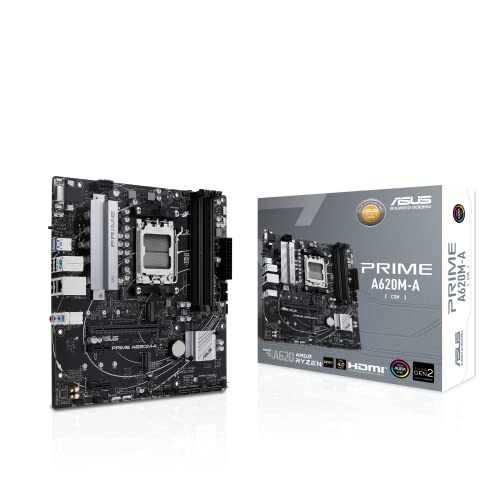 ASUS Prime A620M-A-CSM Mainboard Sockel AMD A620 (Ryzen 7000, micro-ATX, DDR5 Speicher, PCIe 4.0, BIOS Flashback, USB 3.2 Gen 2, Aura Sync) von ASUS