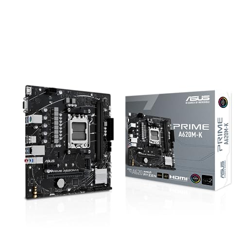 ASUS Prime A620M-K Mainboard Sockel AMD A620 (Ryzen 7000, Micro-ATX, DDR5 Speicher, PCIe 4.0, BIOS Flashback, USB 3.2 Gen 2, Aura Sync) von ASUS