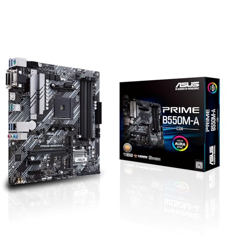ASUS Prime B550M-A CSM Mainboard Sockel AM4 (Micro ATX, Ryzen, PCIe 4.0, 2X M.2, 1Gbit/s-Ethernet, WiFi 6, SATA 6Gbit/s, USB 3.2 Gen 2 Typ-A, Unterstützung für Aura Sync RGB Header) von ASUS