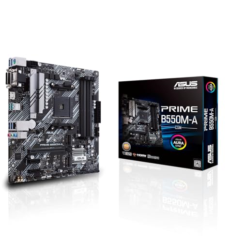 ASUS Prime B550M-A CSM Mainboard Sockel AM4 (Micro ATX, Ryzen, PCIe 4.0, 2X M.2, 1Gbit/s-Ethernet, WiFi 6, SATA 6Gbit/s, USB 3.2 Gen 2 Typ-A, Unterstützung für Aura Sync RGB Header) von Asus