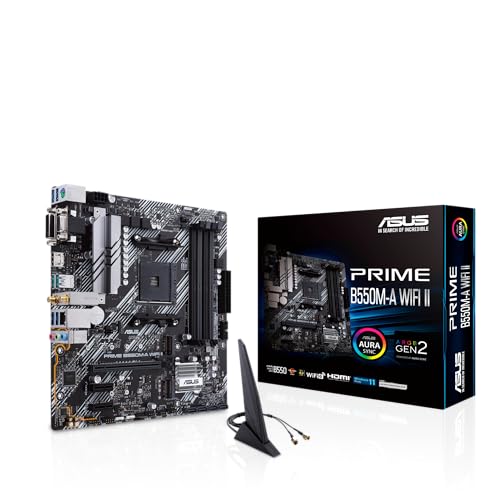 ASUS Prime B550M-A WiFi II Gaming Mainboard Sockel Ryzen AM4 (AMD B550, mATX, PCIe 4.0, WiFi6, Dual M.2, SATA 6Gbit/s, Aura Sync) von ASUS
