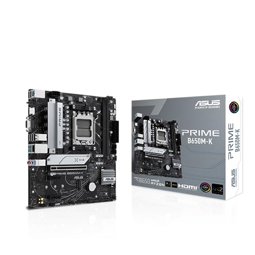 ASUS Prime B650M-K Mainboard Sockel AMD AM5 (Ryzen 7000, Micro-ATX, DDR5 Speicher, PCIe 5.0, BIOS Flashback, USB 3.2 Gen 2, Aura Sync) von ASUS