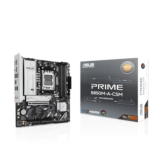 ASUS Prime B850M-A-CSM Mainboard Sockel AMD AM5 (microATX, DDR5, PCIe 5.0, 3X M.2 Slots, Realtek 2.5Gb Ethernet, DisplayPort, HDMI, BIOS Flashback, Aura Sync, ASUS Control Center Express) von ASUS