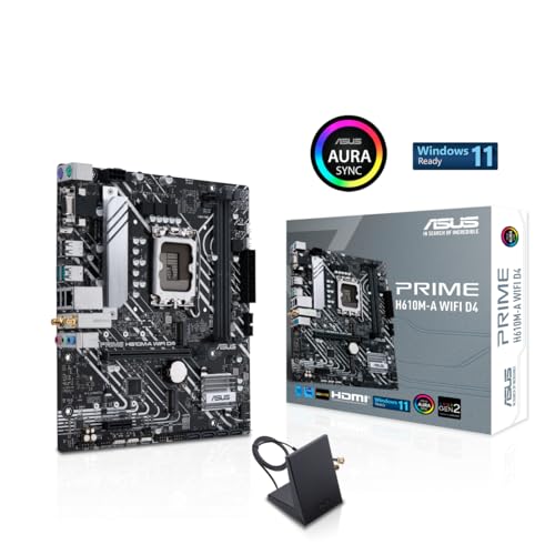 ASUS Prime H610M-A WiFi D4 Mainboard Sockel Intel LGA 1700 (Intel H610, mATX, WiFi 5, DDR4 Speicher, PCIe 4.0, 2X M.2, adressierbare Gen.2 Header, Aura Sync), Schwarz, 90MB1C80-M0EAY0 von ASUS