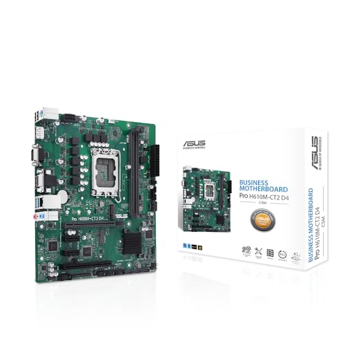 ASUS Pro H610M-CT2 D4-CSM Mainboard (Intel-Sockel LGA1700 für Intel-Prozessoren der 13. und 12. Generation und ist mit herausragenden Funktionen ausgestattet, darunter 2x DP, VGA, PCIe 4.0, DDR4 3200) von ASUS