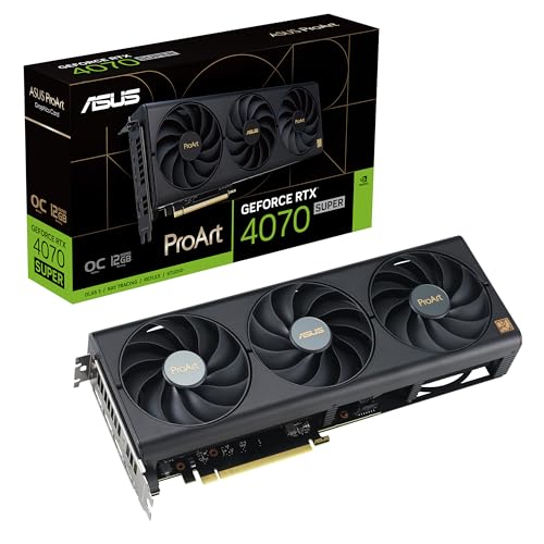 ASUS ProArt GeForce RTX 4070 SUPER 12GB GDDR6X OC Edition Gaming Grafikkarte (Nvidia RTX4070 SUPER DLSS 3, PCIe 4.0, 1x HDMI 2.1a, 3X DisplayPort 1.4a, KI-Software, PROART-RTX4070S-O12G) von ASUS