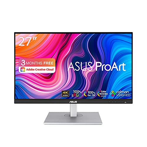 ASUS ProArt PA279CV - 27 Zoll 4K UHD Professioneller Monitor - 16:9 IPS, 3840x2160 - ergonomisch, Pivot, Calman, hohe Farbtreue, HDR 10 - DisplayPort, HDMI, 65W USB-C, USB-Hub, Schwarz von ASUS