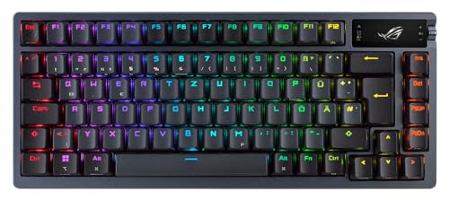 ASUS ROG Azoth kabellose mechanische Gaming Tastatur (75% Formfaktor, ROG NX-Switches, PBT-Doubleshot-Tastenkappen, OLED-Display, Bluetooth, 2,4-GHz-RF Wireless, USB, DE QWERTZ-Layout) schwarz von ASUS