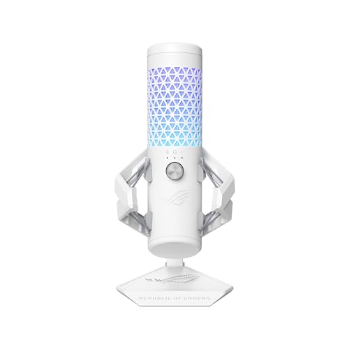 ASUS ROG Carnyx RGB Kondensator-Gaming-Mikrofon weiß (Gaming, Streaming und Podcast, 25-mm-Kondensatorkapsel, 192 kHz / 24 Bit Abtastrate, Hochpassfilter, Pop-Filter, Metallhalterung, Aura Sync von ASUS
