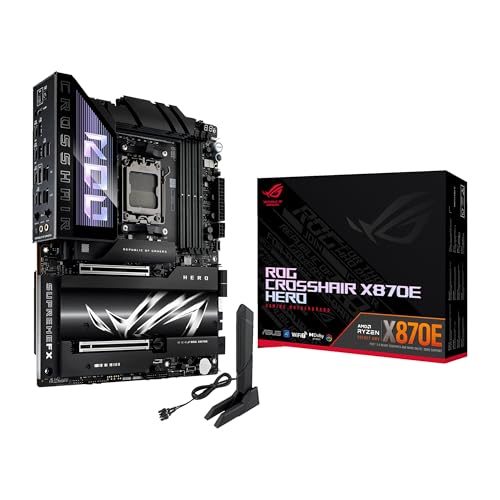 ASUS ROG Crosshair X870E Hero AMD X870E AM5 ATX, Advanced AI PC Ready, 18+2+2 Power Stages, DDR5, PCIe® 5.0, 5X M.2, Wi-Fi 7, USB4®, AI Overclocking, Core Flex, PCIe Slot Q-Release Slim von ASUS