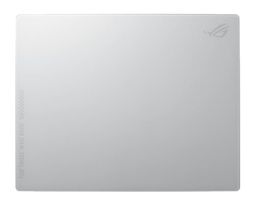 ASUS ROG Moonstone Ace L Glas-Gaming-Mauspad, ultraglatte Oberfläche, geräuschreduzierendes Design, 9H gehärtetes Glas, stoß- und Kratzfest, rutschfeste Silikonbasis, 500 x 400 mm, Mondlichtweiß von ASUS