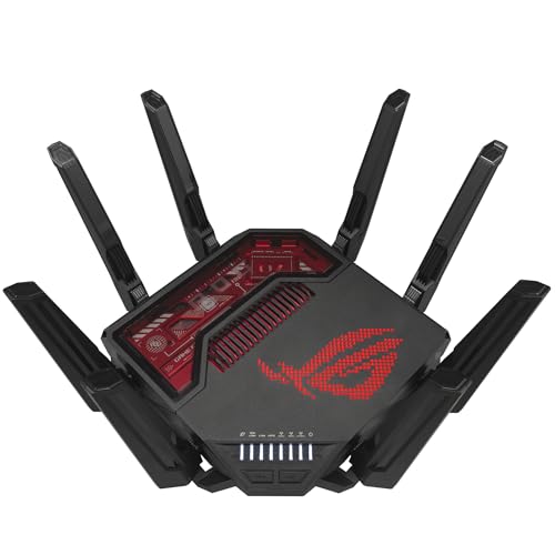 ASUS ROG Rapture GT-BE19000 Tri-Band WiFi 7 Gaming Router (320MHz Bandbreite & 4096-QAM, MLO, Zwei 10G Ports, AI WAN Erkennung, Triple-Level Game Acceleration, Gaming Network, Aura RGB, AiMesh) von ASUS