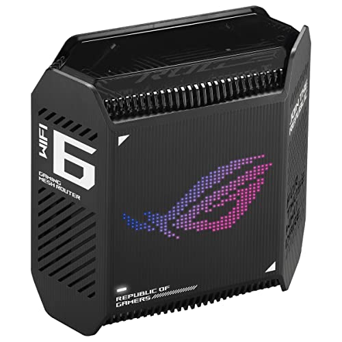 ASUS ROG Rapture GT6 AX10000 1er Pack Tri-Band Gaming Mesh WiFi System kombinierbarer Router (Tethering als 4G und 5G Router-Ersatz, WiFi 6, bis zu 270qm Abdeckung, 2,5G Port, 160 MHz-Kanäle) schwarz von ASUS