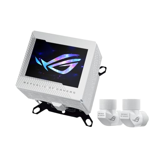 ASUS ROG Ryujin III WB White LCD CPU-Wasserblock (Asetek-Wasserblock mit 178 Mikrokühllamellen und Kühlplatte aus Kupferlegierung, 3,5-Zoll-LCD-Bildschirm, integrierter VRM-Lüfter, ROG Fittings, weiß) von ASUS