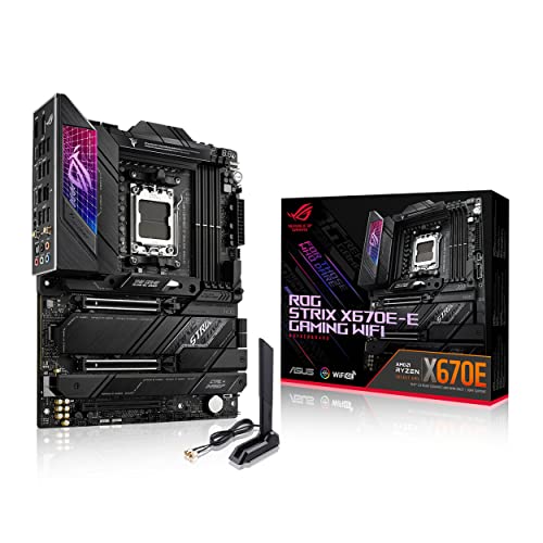 ASUS ROG STRIX X670E-E GAMING WIFI Mainboard Sockel AMD AM5 (Ryzen 7000, ATX, DDR5 Speicher, 4x M.2, USB 3.2 Gen 2x2, PCIe 5.0, Q-Release, M.2-Combo-Sink, WiFi 6E, Aura Sync) von ASUS