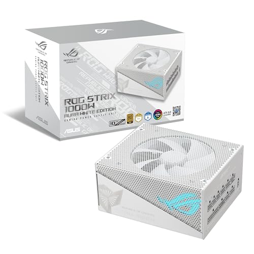 ASUS ROG Strix 1000G Aura White Edition vollmodulares Gaming Netzteil (1000W, Aura Sync ARGB Beleuchtung, ATX 3.0, PCIe 5.0 Ready, inkl. 16-pol. Kabel, 80+ Gold Zertifizierung,Lambda A+Zertifizierung) von ASUS