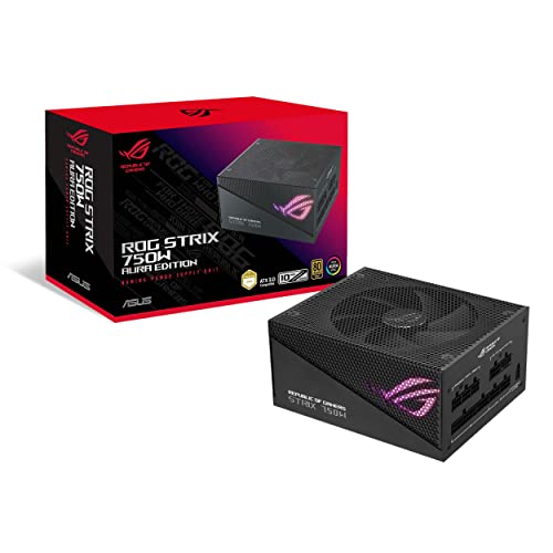 ASUS ROG Strix 750W Gold Aura Edition RGB Netzteil (750 Watt, Aura Sync RGB Belechtung, 80+ Gold Zertifizierung, Axial-Tech Lüfter, ATX 3.0 Kompatibel, PCIe 5.0 Ready) von ASUS