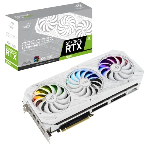 ASUS ROG Strix GeForce RTX 3090 24 GB OC Version White Gaming Grafikkarte (Nvidia Ampere, PCIe 4.0, DLSS, Raytracing, GDDR6X Speicher, 2x HDMI 2.1, 3x DisplayPort 1.4a, ROG-Strix-RTX3090-O24G-WHITE) von ASUS
