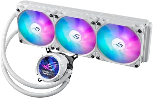 ASUS ROG Strix LC III ARGB LCD White All-in-One Flüssig-CPU-Wasserkühlung (2,1 Zoll IPS-LCD Display, Aseteks Gen7 v2 Pumpe, 3x ROG ARGB-Lüfter, 2200 RPM, 3.92mm H2O, 70,38 CFM, 0dB Technologie, weiß) von ASUS