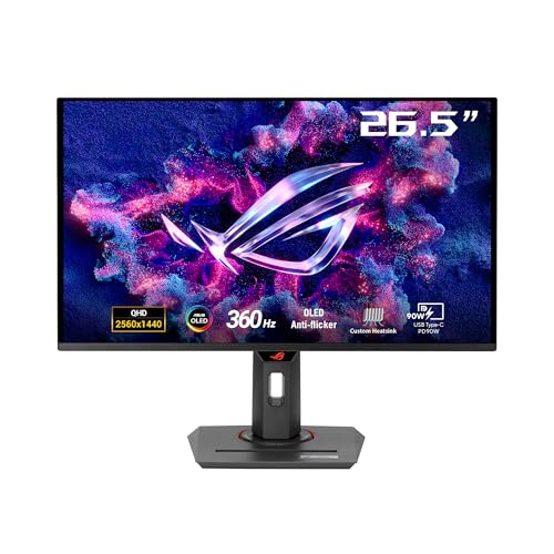 ASUS ROG Strix OLED XG27ACDNG - 27 Zoll WQHD Gaming Monitor - 360 Hz, 0.03ms GtG, G-Sync, FreeSync, AdaptiveSync, DisplayHDR 400 - QD-OLED, 16:9, DP 1.4 DSC, HDMI 2.1, USB-C mit 90W, USB-Hub, Ergo. von ASUS