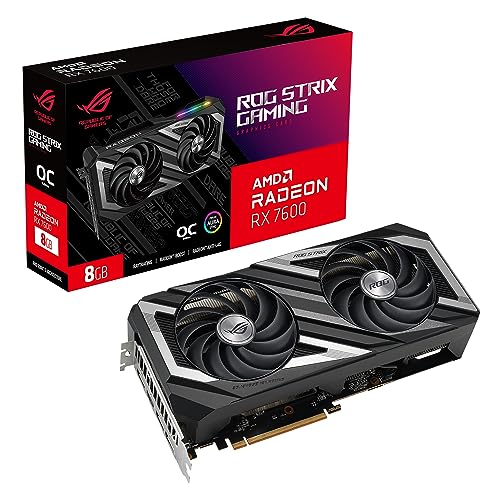ASUS ROG Strix Radeon RX 7600 OC Edition 8GB GDDR6 Gaming Grafikkarte (AMD Radeon RX7600, PCIe 4.0, 1x HDMI 2.1, 3X DisplayPort 1.4a, Aura Sync RGB Beleuchtung, ROG-STRIX-RX7600-O8G-GAMING) von ASUS
