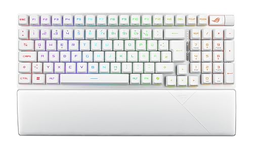 ASUS ROG Strix Scope II 96 RX Wireless White kabellose optische Gaming-Tastatur (Bluetooth, 2,4 GHz, kabelgebunden USB, Streaming-Hotkeys, ROG RX Optical Switches, ROG-Tastaturstabilisatoren, weiß) von ASUS