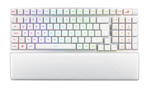 ASUS ROG Strix Scope II 96 Wireless White mechanische Gaming Tastatur (ROG NX Snow-Switches, 4 GHz, Bluetooth, kabelgebunden, ROG Omni-Empfänger, Aura Sync RGB-Beleuchtung, DE QWERTZ-Layout, weiß) von ASUS
