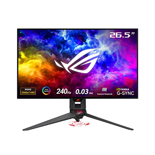 ASUS ROG Swift OLED PG27AQDM - 27 Zoll WQHD Gaming Monitor - 240 Hz, 0.03ms GtG, G-Sync, FreeSync, GameFast Input, HDR 10 - 10-bit OLED Panel, 16:9, 2560x1440, DP 1.4, HDMI, USB-Hub, Schwarz von ASUS