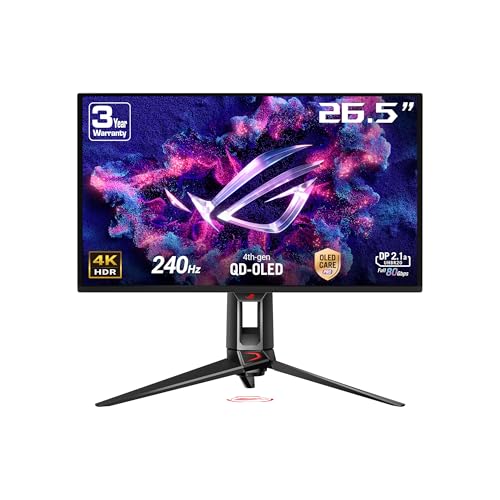 ASUS ROG Swift OLED PG27UCDM - 27 Zoll 4K UHD Gaming Monitor - 240 Hz, 0.03ms GtG, G-Sync, FreeSync, AdaptiveSync, KVM Switch, HDR 400 - QD-OLED, 16:9, 90W USB-C, DP 2.1, HDMI 2.1, USB-Hub, Ergo. von ASUS