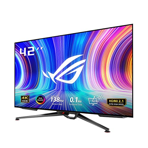 ASUS ROG Swift OLED PG42UQ - 41,5 Zoll 4K UHD Gaming Monitor - 138 Hz, 0.1ms GtG, G-Sync, 10-bit, HDR 10 - Stativ Sockel, smarte Kühlung, 16:9, 3840x2160, DP 1.4 DSC, HDMI 2.1, USB-Hub von ASUS