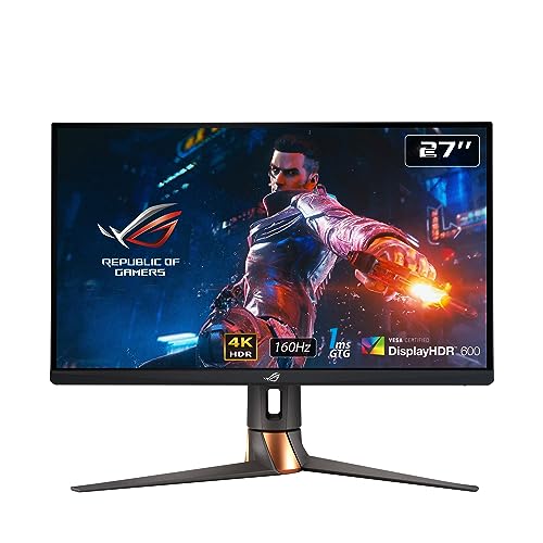 ASUS ROG Swift PG27UQR - 27 Zoll 4K UHD Gaming Monitor - 160 Hz, 1ms GtG, FreeSync, AdaptiveSync, DisplayHDR 600 - Fast-IPS Panel, 16:9, 3841x2160, DisplayPort 1.4, HDMI 2.1, USB-Hub, Schwarz von ASUS