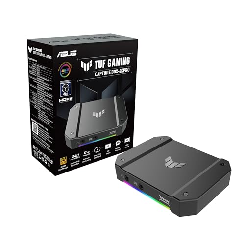 ASUS TUF Capture Box 4KPRO – Kompatibilität HDMI 2.1, 4K bis zu 60 fps, 2K bis zu 120 fps und Full HD bis zu 120 fps, Plug-and-Play USB 3.2 Gen 2, Zwei 3,5-mm-Buchsen, Zertifiziert OBS™, VRR von ASUS