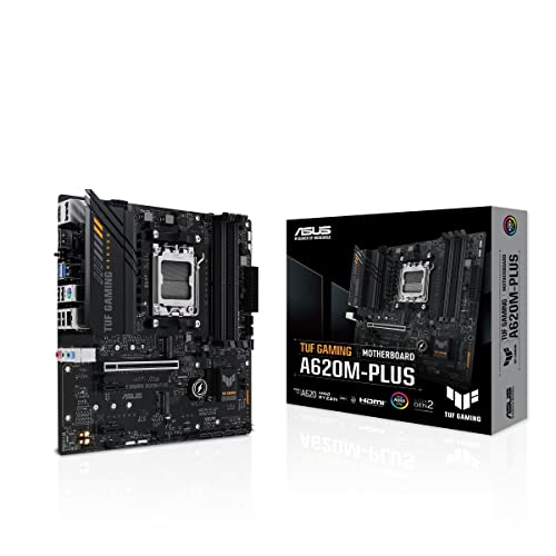 ASUS TUF GAMING A620M-PLUS Mainboard Sockel AMD A620 (Ryzen 7000, micro-ATX, DDR5 Speicher, PCIe 4.0, BIOS Flashback, USB 3.2 Gen 2, Aura Sync) von ASUS