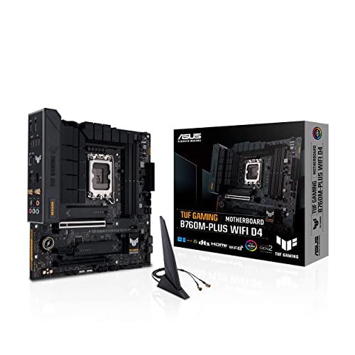 ASUS TUF GAMING B760M-PLUS WIFI D4 Mainboard Sockel Intel LGA 1700 (Intel B760, DDR4 Speicher, PCIe 5.0, 2x M.2, USB Gen 2x2 -Type-C, USB 3.2 Gen 1 Type -C, SATA 6, Thunderbolt 4, Aura Sync) von ASUS