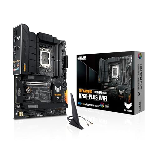 ASUS TUF Gaming B760-PLUS WiFi (13. und 12. Generation) LGA 1700 ATX Motherboard mit PCIe 5.0, 3xPCIe 4.0 M.2 Steckplätze, Front USB 3.2 Gen 2 Gen 2 Gen 2 Gen 2 Type-C, Thunderbolt 4 AEMP II von ASUS