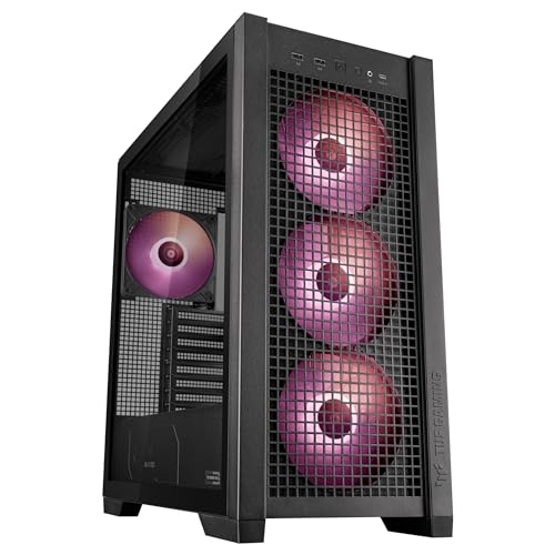 ASUS TUF Gaming GT302 ARGB Black Mid-Tower-ATX-Gehäuse (4X 140 x 28-mm-ARGB-Lüfter, austauschbare Seitenteile, unterstützt ATX-Mainboards mit versteckten Anschlüssen, Mesh-Frontpanel, schwarz) von ASUS