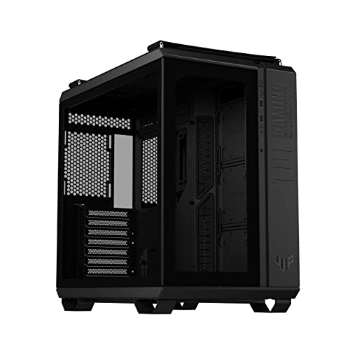 ASUS TUF Gaming GT502 Gehäuse (gehärtetes Glas, Zweikammer-Gehäuse, Panoramablick, Frontpanel High-Speed USB Typ-C​, werkzeuglose Seitenteile), Schwarz von ASUS